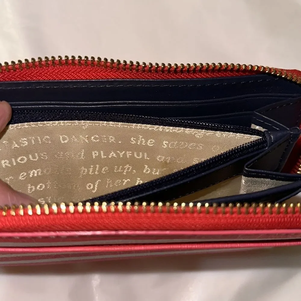 kate spade White Coral Pink Stripe Zip Around Leather Wallet